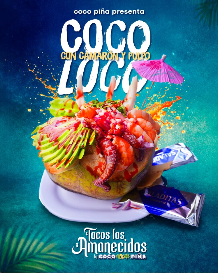 Coco Loco con camarón y pulpo