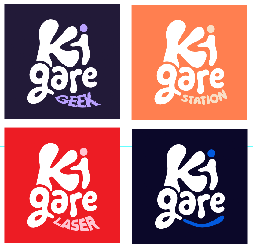 Logotipos diseñados por Frank Layna para KiGARE Geek, Station, Laser y MX